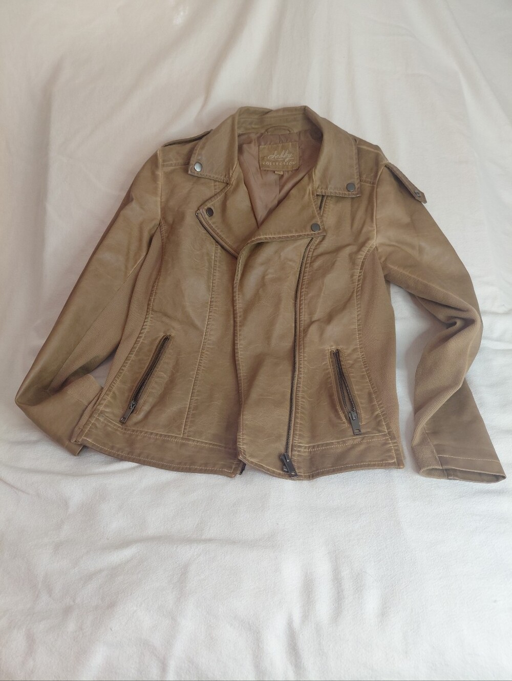 Women’s Faux Leather Biker Jacket in Light Brown